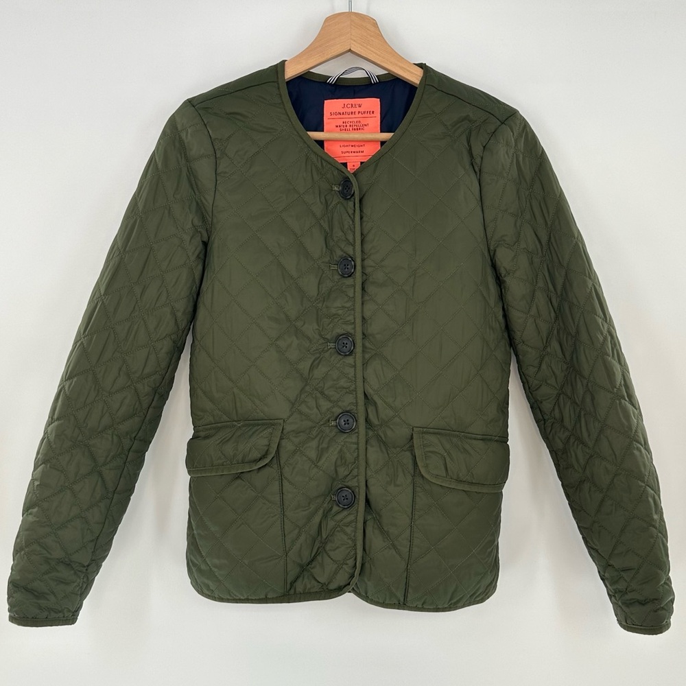 J Crew Quilted Lightweight Lady Jacket Green Olive Size 0